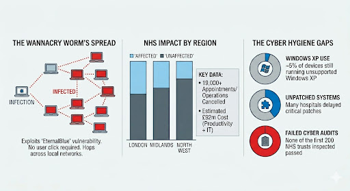 WannaCry attack spread map showing scale of disruption across NHS trusts